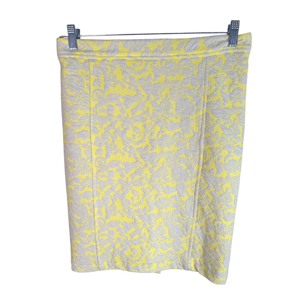 Brixon Ivy Yellow Floral Damask Jacquard Career Pencil Skirt Size Small